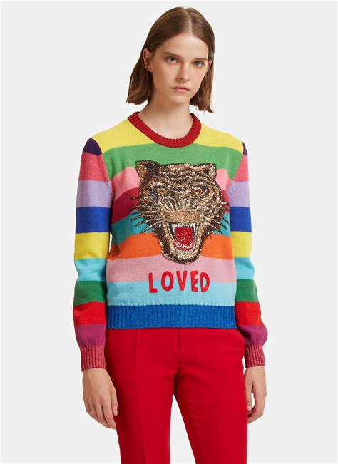 gucci rainbow tiger sweater poppy|gucci cardigan sweaters.